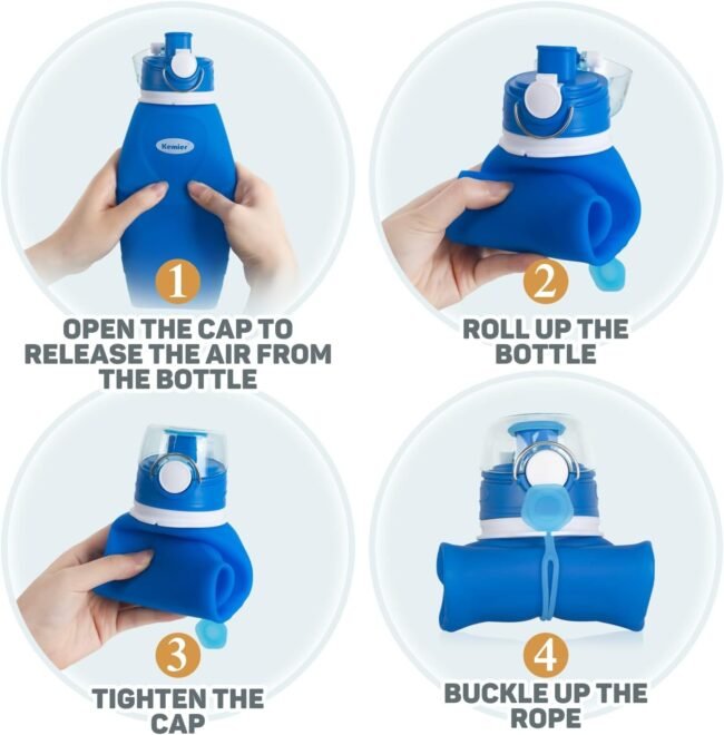 Collapsible Silicone Water Bottles-750ML,Medical Grade,BPA Free Travel Water Bottle Can Roll Up,26oz,Leak Proof Foldable Sports & Outdoor Water Bottles - Image 3