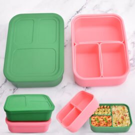 Silicone Bento Box 3 Removable Compartments BPA-Free Leak-Resistant Dishwasher and Microwave Safe Perfect for Work Travel & Meal Prep