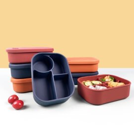 Silicone Lunch Bento Box for Adults and Kids Microwave Reusable Dishwasher and Freezersafe with Separate Compartments