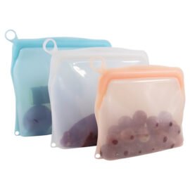 Reusable 100% Silicone Food Storage Bags Sandwich Snack Bags New Generation Stand Up Zip Container for Soup and Leftovers Plastice & BPA Free Microwave