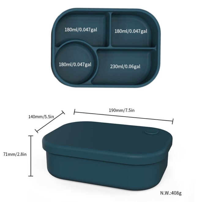 Silicone Lunch Bento Box for Adults and Kids Microwave Reusable Dishwasher and Freezersafe with Separate Compartments - Image 2