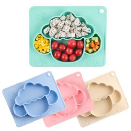 Baby Silicone Plate Kids Cartoon Sheep Feeding Non-Slip Divided Bowl Toddler Supplementary Food Baby Learning Plate BPA Free