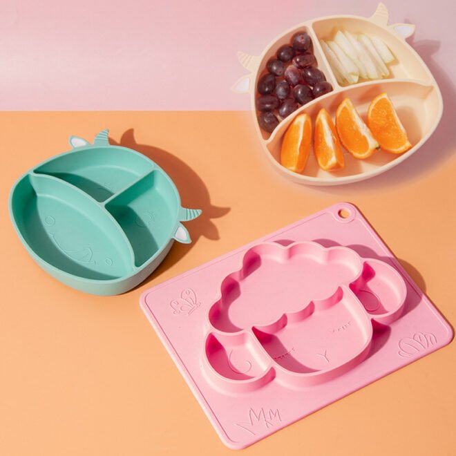 Baby Silicone Plate Kids Cartoon Sheep Feeding Non-Slip Divided Bowl Toddler Supplementary Food Baby Learning Plate BPA Free - Image 5