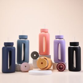 Glass Water Bottles Large Sports Water Bottle With Silicone Sleeve