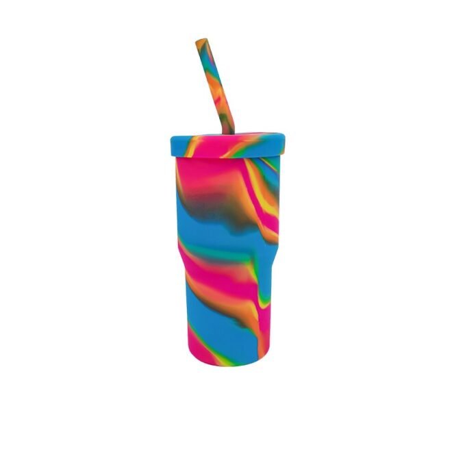 Colorful Water Cups Silicone Straw Tumbler Silicone Cup with Lids & Straws - Image 2