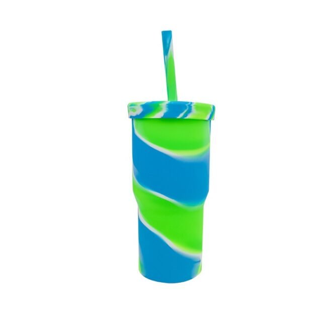 Colorful Water Cups Silicone Straw Tumbler Silicone Cup with Lids & Straws - Image 3