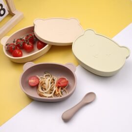 Toddler Dishware Plate Silicone Plate Suction Plates for Babies & Toddlers, BPA Free, Microwave & Dishwasher Safe, Includes Lids