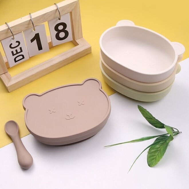 Toddler Dishware Plate Silicone Plate Suction Plates for Babies & Toddlers, BPA Free, Microwave & Dishwasher Safe, Includes Lids - Image 2