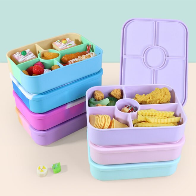 Silicone Bento Boxes Reusable Lunch Box 5 Compartment Containers with Sauce Section Meal Prep Leakproof Snack Box - Image 8