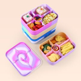 Silicone Bento Boxes Reusable Lunch Box 5 Compartment Containers with Sauce Section Meal Prep Leakproof Snack Box