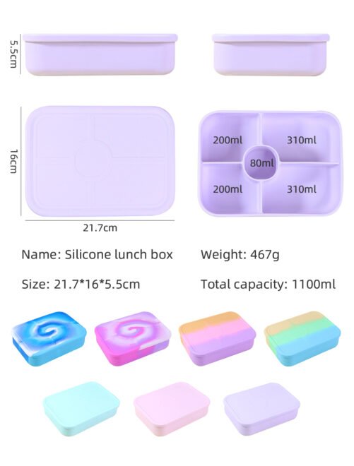 Silicone Bento Boxes Reusable Lunch Box 5 Compartment Containers with Sauce Section Meal Prep Leakproof Snack Box - Image 2