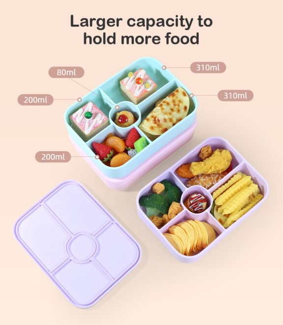 Silicone Bento Boxes Reusable Lunch Box 5 Compartment Containers with Sauce Section Meal Prep Leakproof Snack Box - Image 3