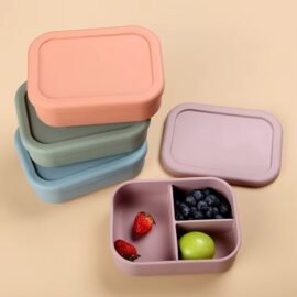 Silicone Bento Box Reusable 3 Compartment Silicone Bento Lunch Container for Adults