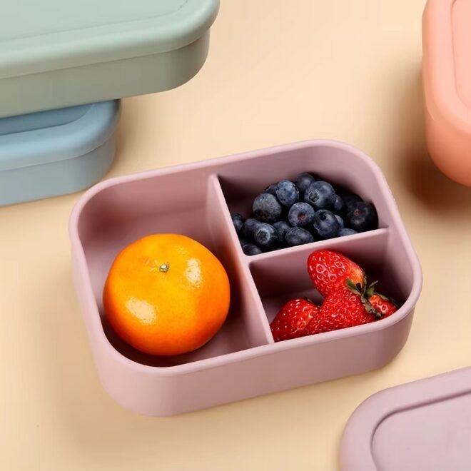 Silicone Bento Box Reusable 3 Compartment Silicone Bento Lunch Container for Adults - Image 2