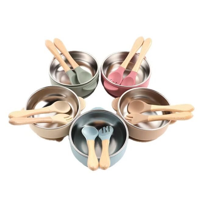 304 Stainless Steel Baby Kids Toddler Bowls Snack Container with Anti Scald Removable Silicone Suction Bowl - Image 2