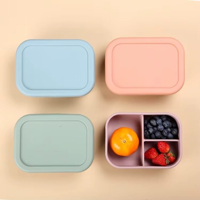 Silicone Bento Box Reusable 3 Compartment Silicone Bento Lunch Container for Adults - Image 4