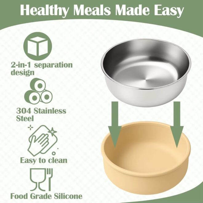 2025 New Baby Product Unbreakable Non-Slip Baby Food Bowls Removable Silicone Shell Stainless Steel Silicone Suction Kids Dining - Image 3