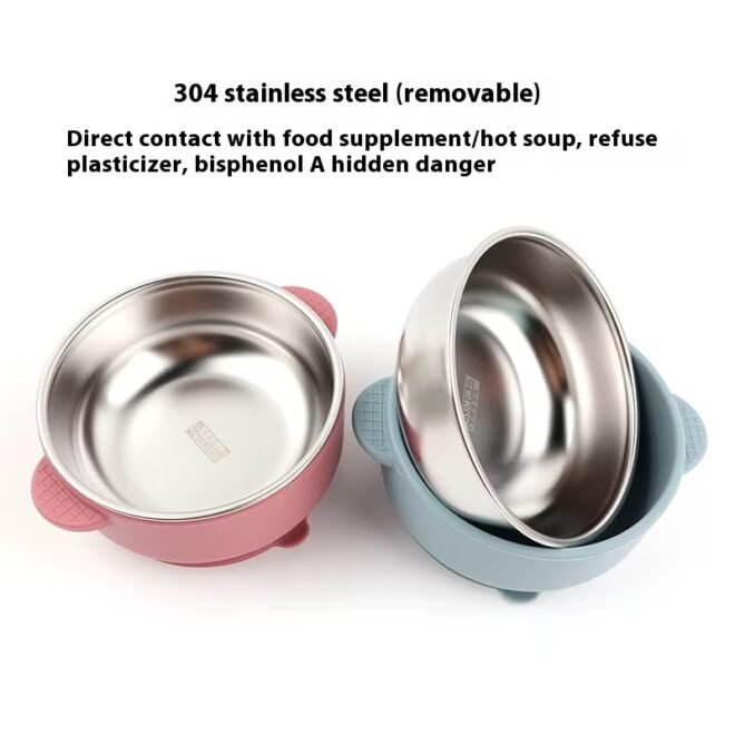 304 Stainless Steel Baby Kids Toddler Bowls Snack Container with Anti Scald Removable Silicone Suction Bowl - Image 4